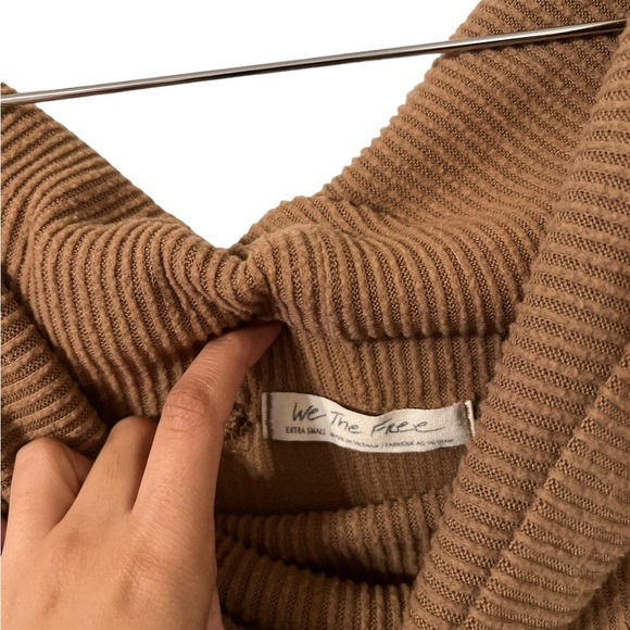 FREE PEOPLE We the Free Brown Ribbed Off Shoulder Sweater Top - Picture 3 of 5
